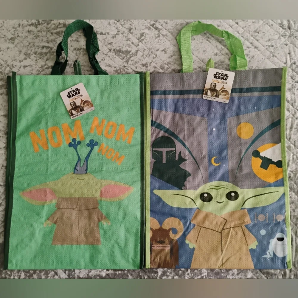 2 Pk Baby Yoda Tote Bags Disney Star Wars Mandalorian Reusable Shopping Grocery